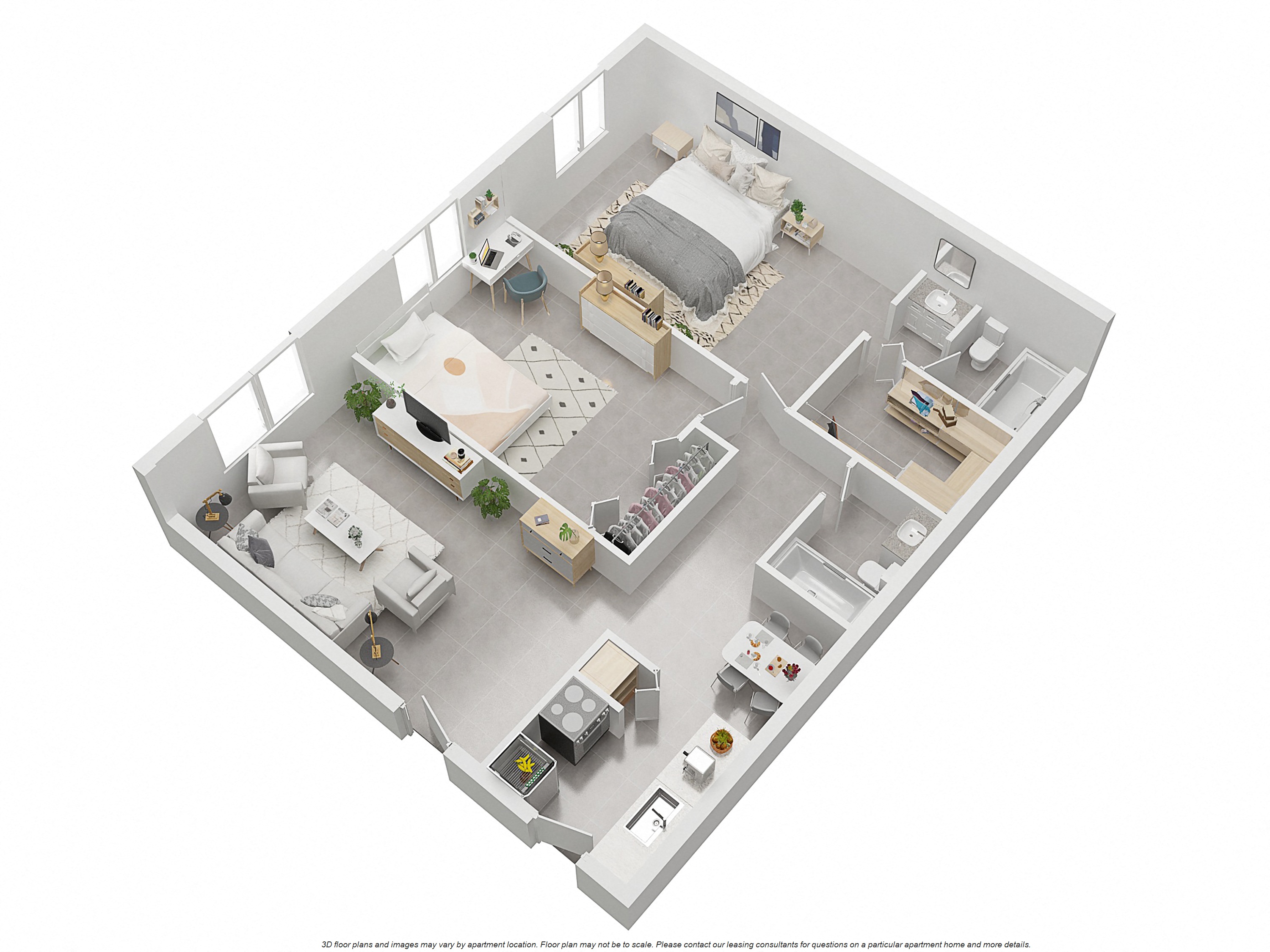 Floor plan for 2 beds, 2 baths, 862 sqft